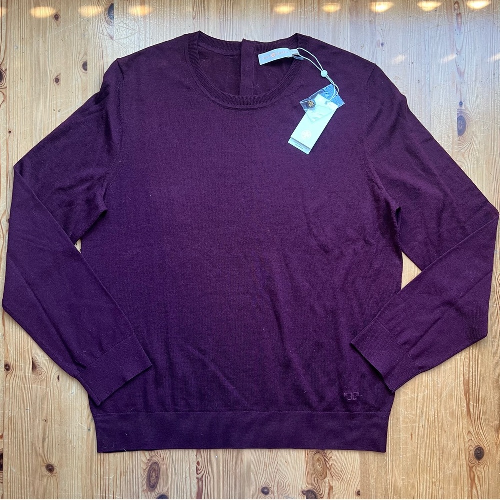 NWT Tory Burch Iberia Pullover Sweater 100% Merino Wool - Dark Claret
